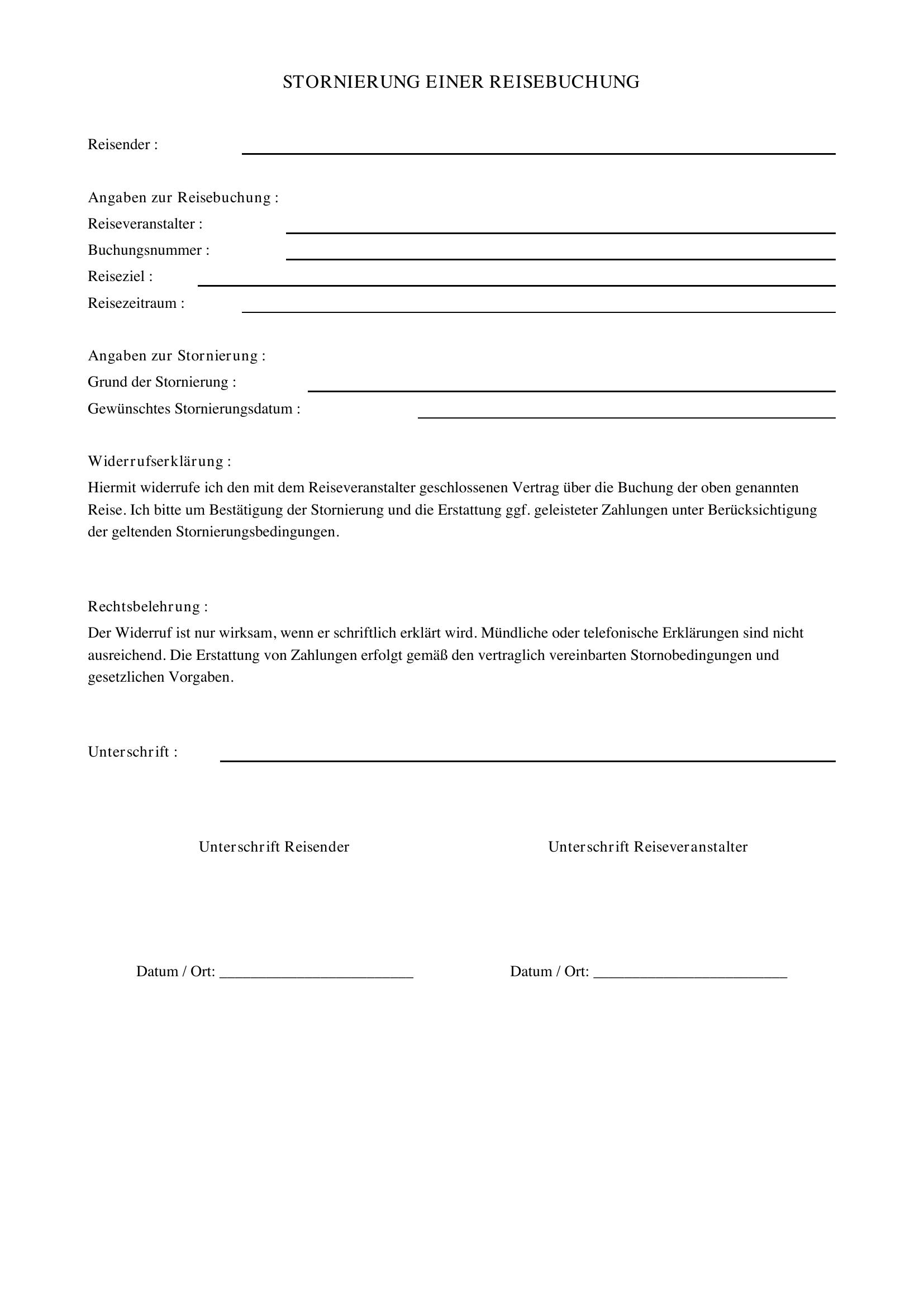 Aida Reise Stornieren Vorlage