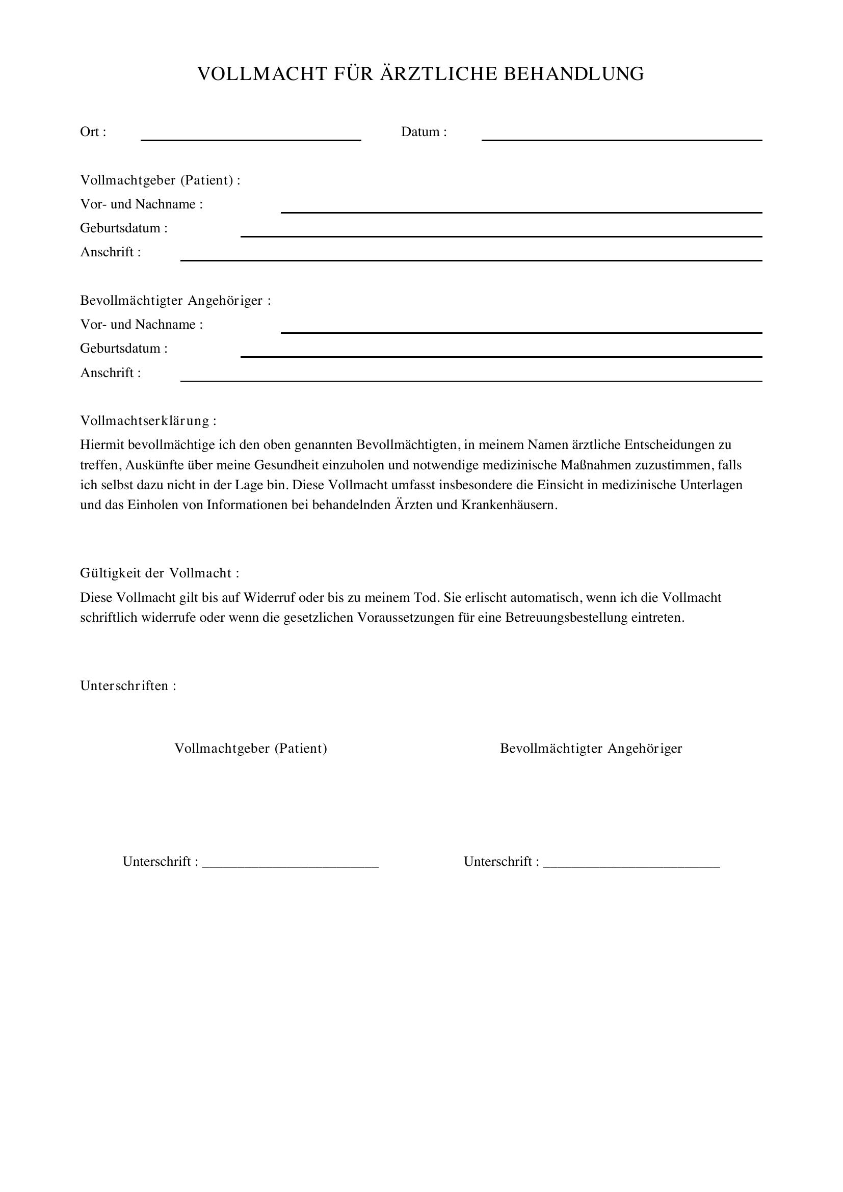 Arzt Vollmacht Für Angehörige
