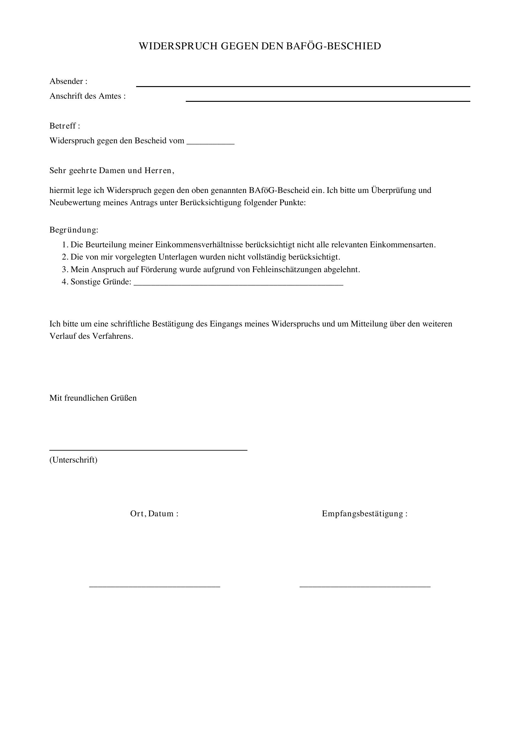 Bafög Widerspruch Muster