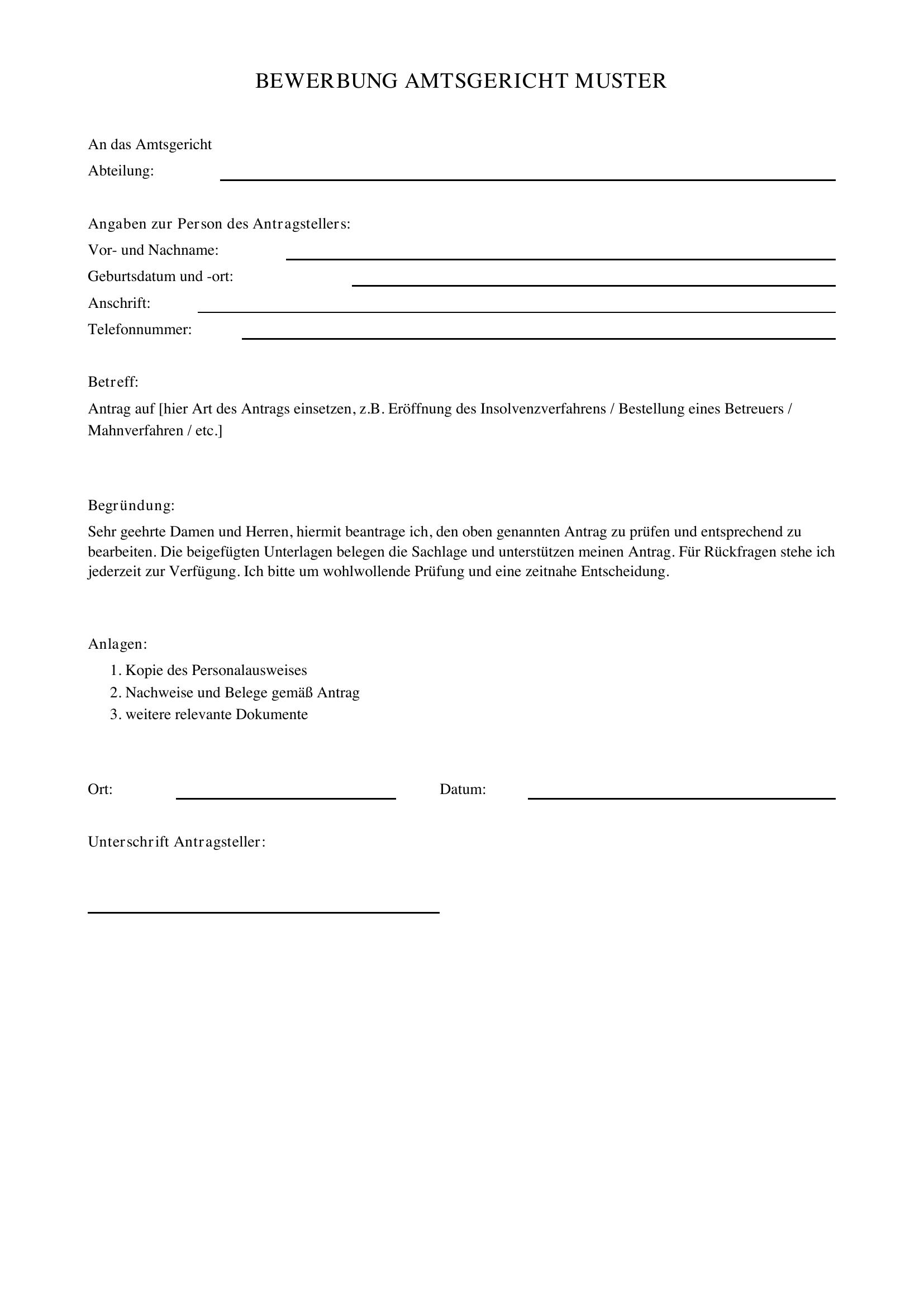 Bewerbung Amtsgericht Muster
