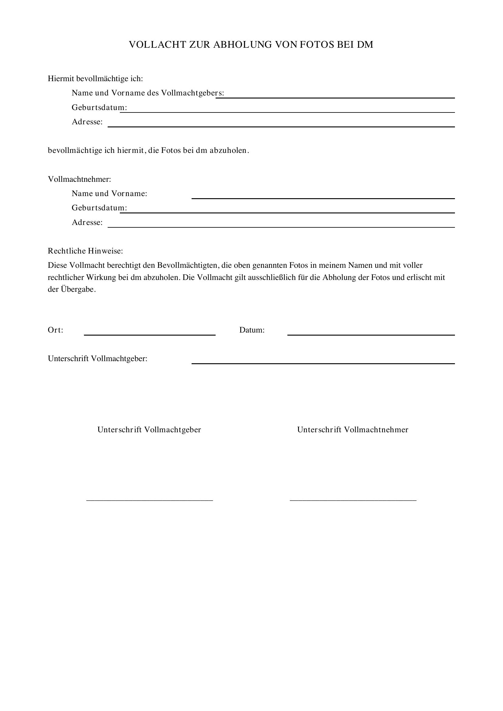 Dm Fotos Abholen Vollmacht