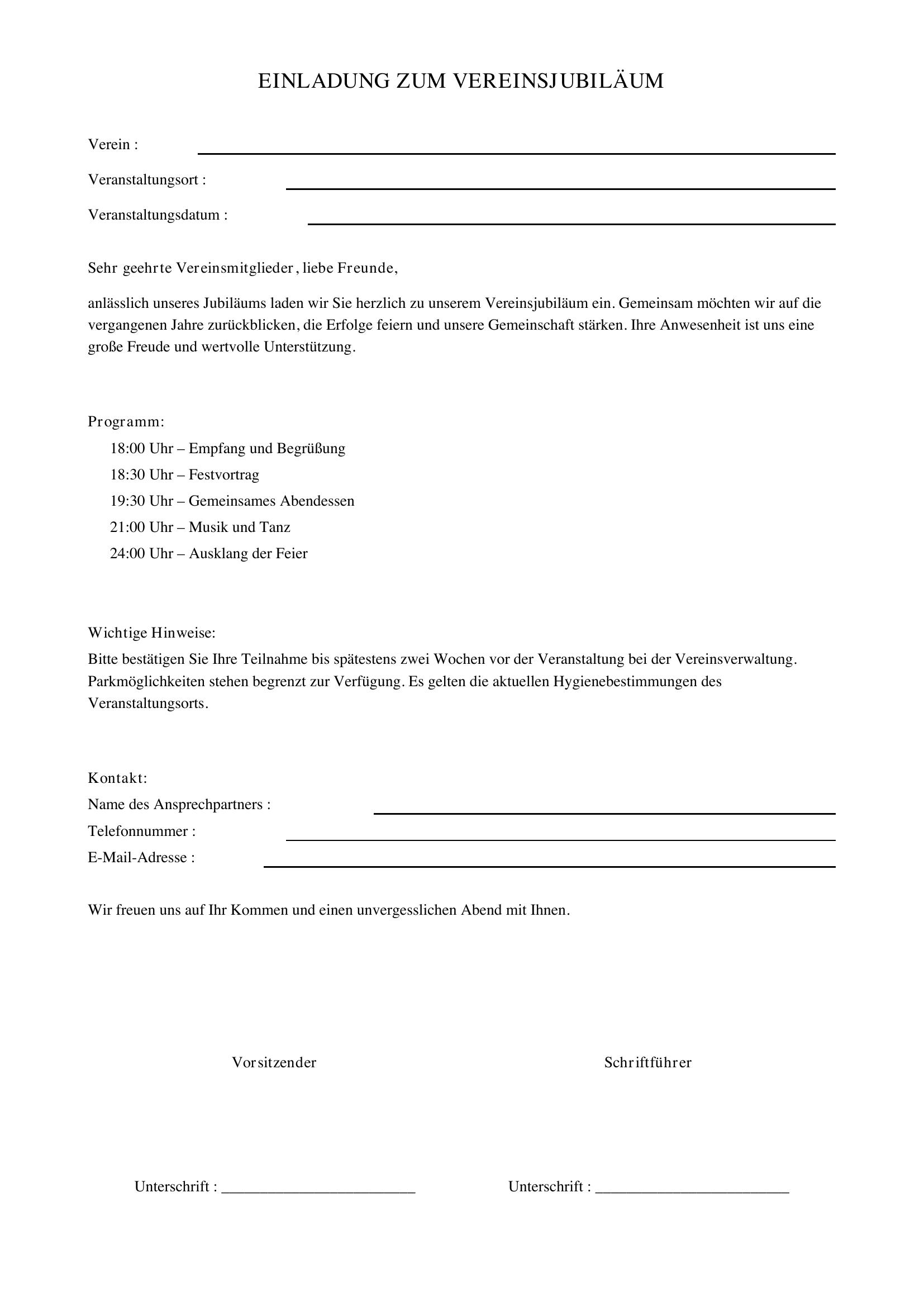 Einladung Vereinsjubiläum Text