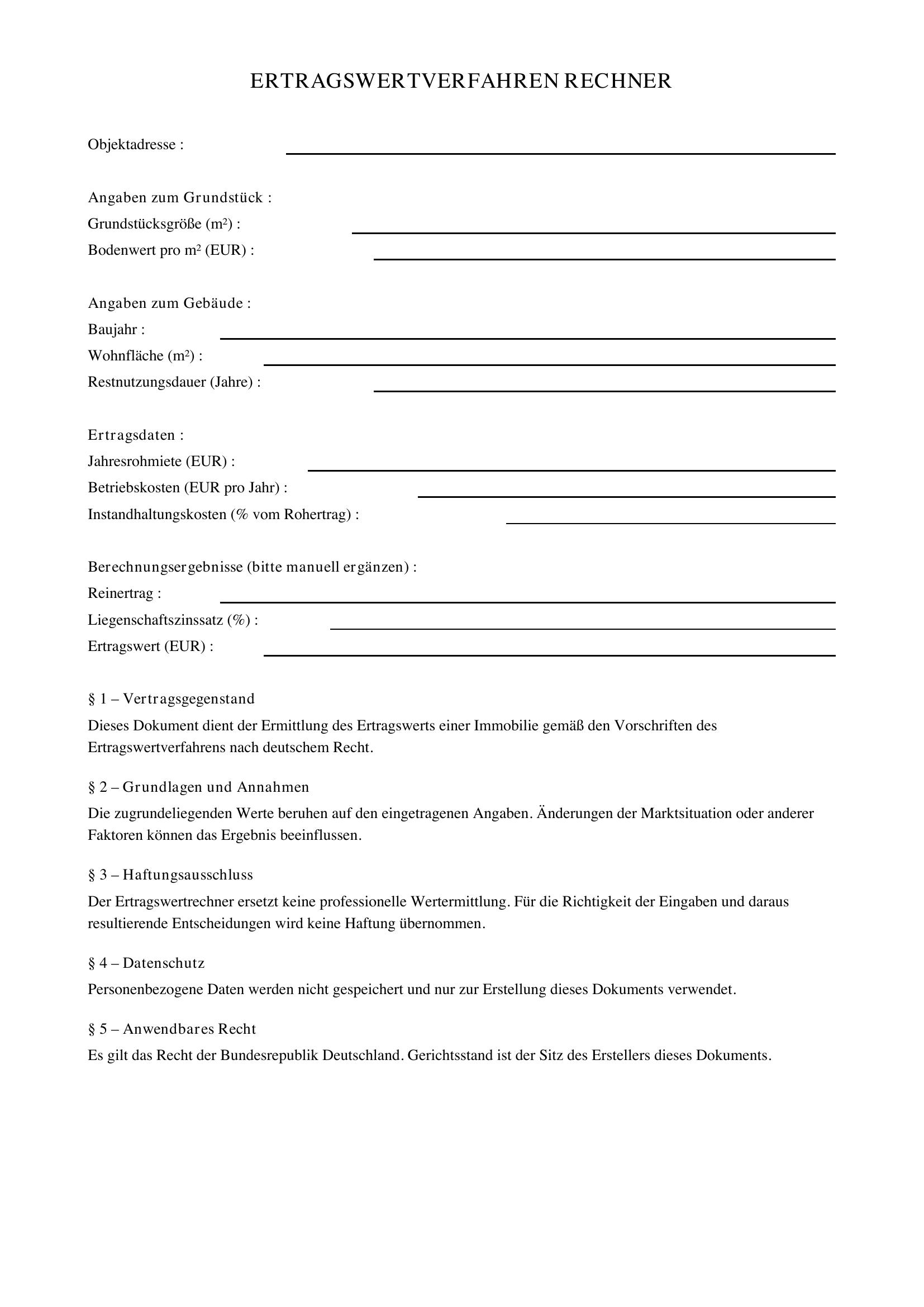 Ertragswertverfahren Rechner