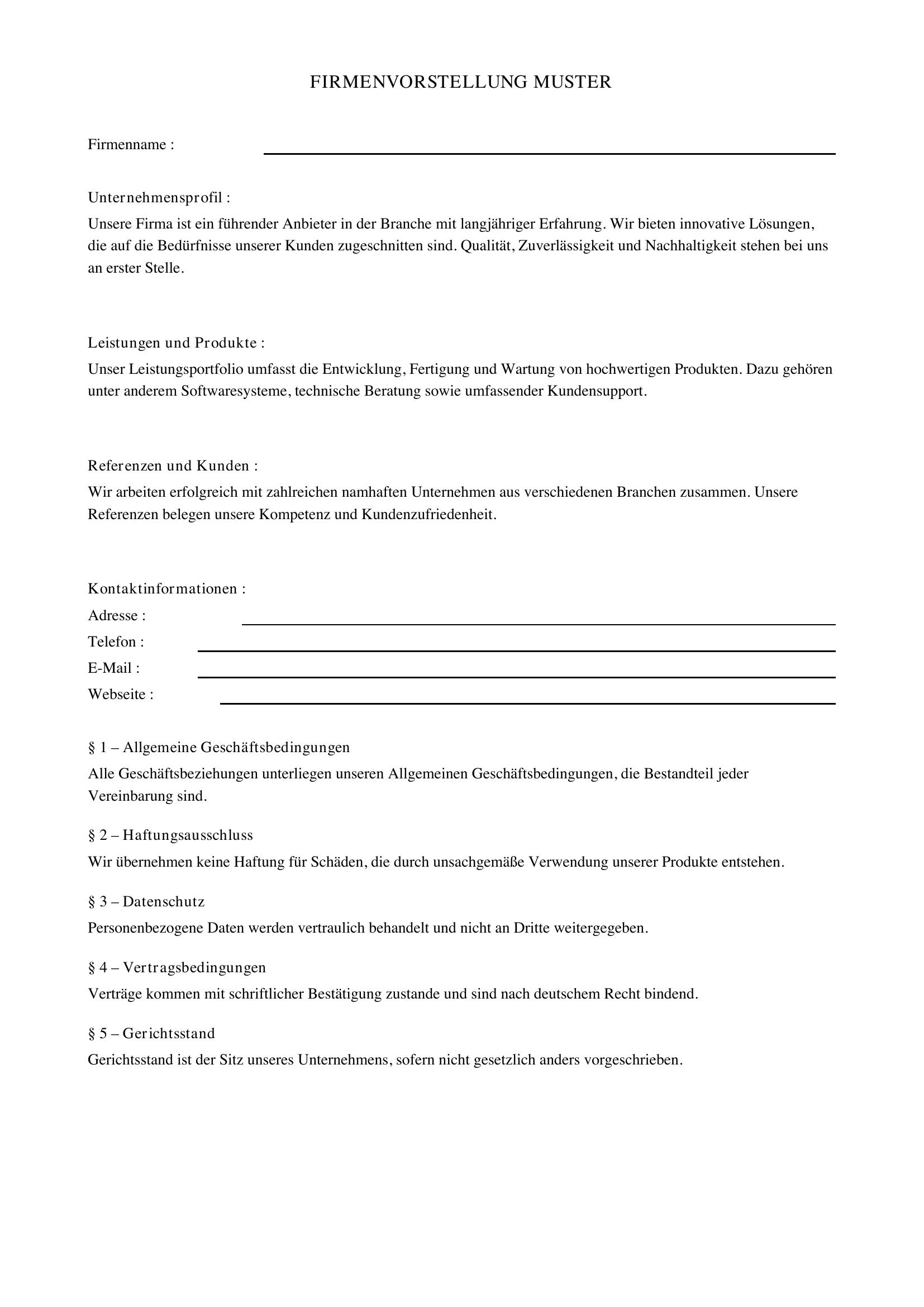 Firmenvorstellung Muster