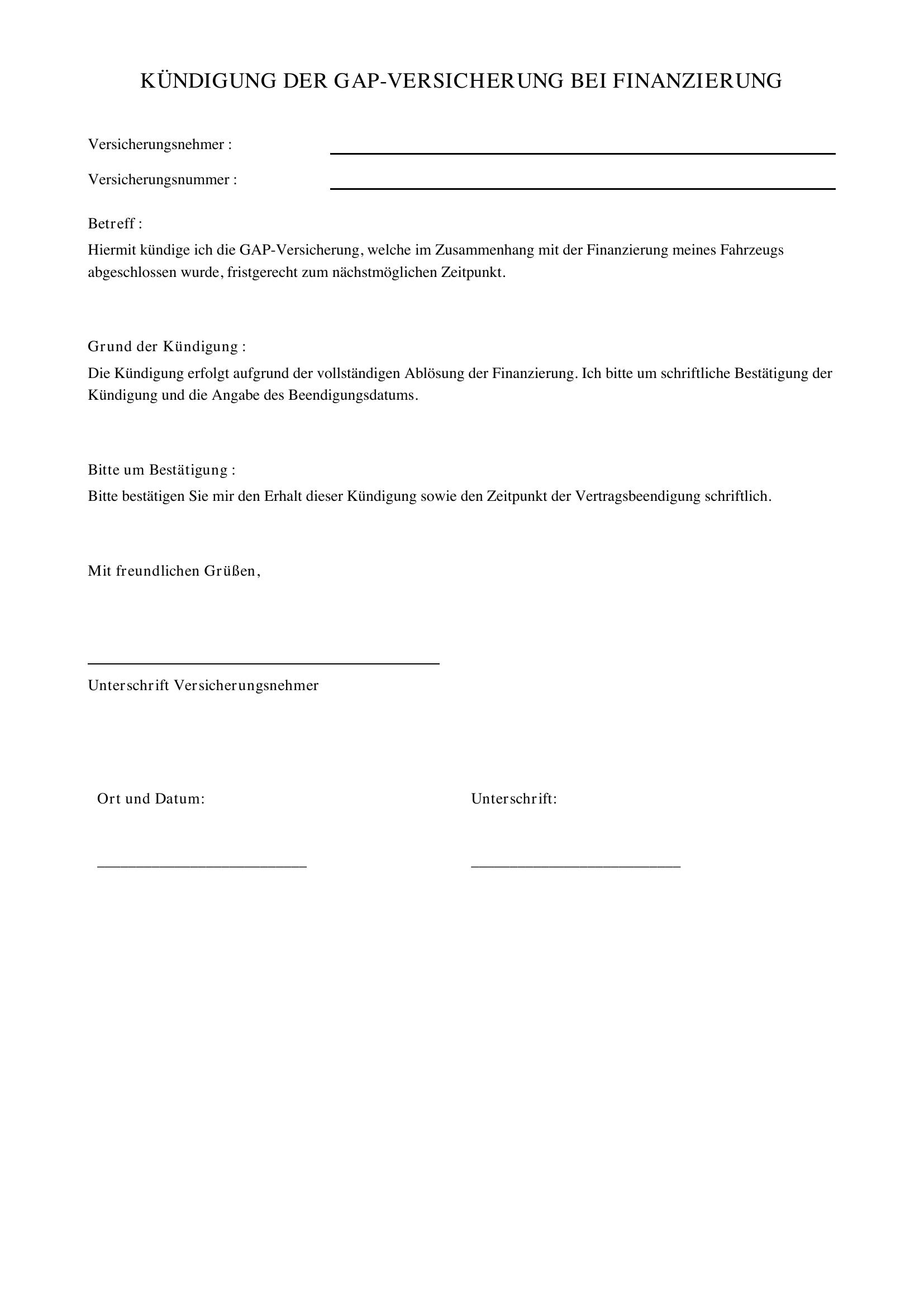 Gap-Versicherung Bei Finanzierung Kündigen