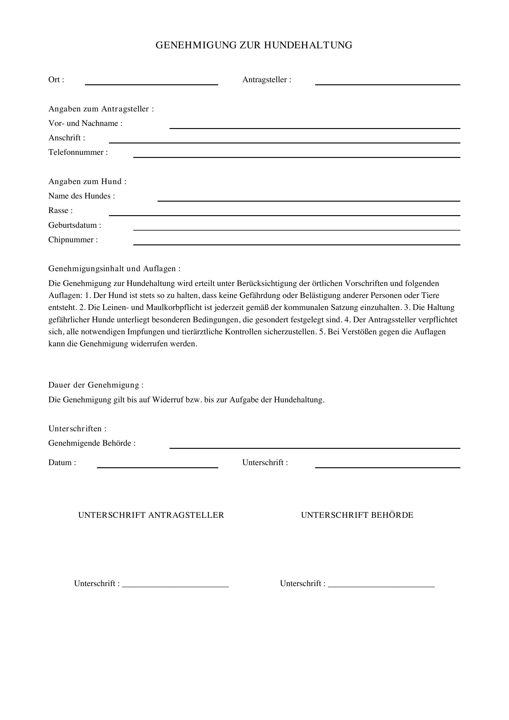 Genehmigung Hundehaltung Vorlage