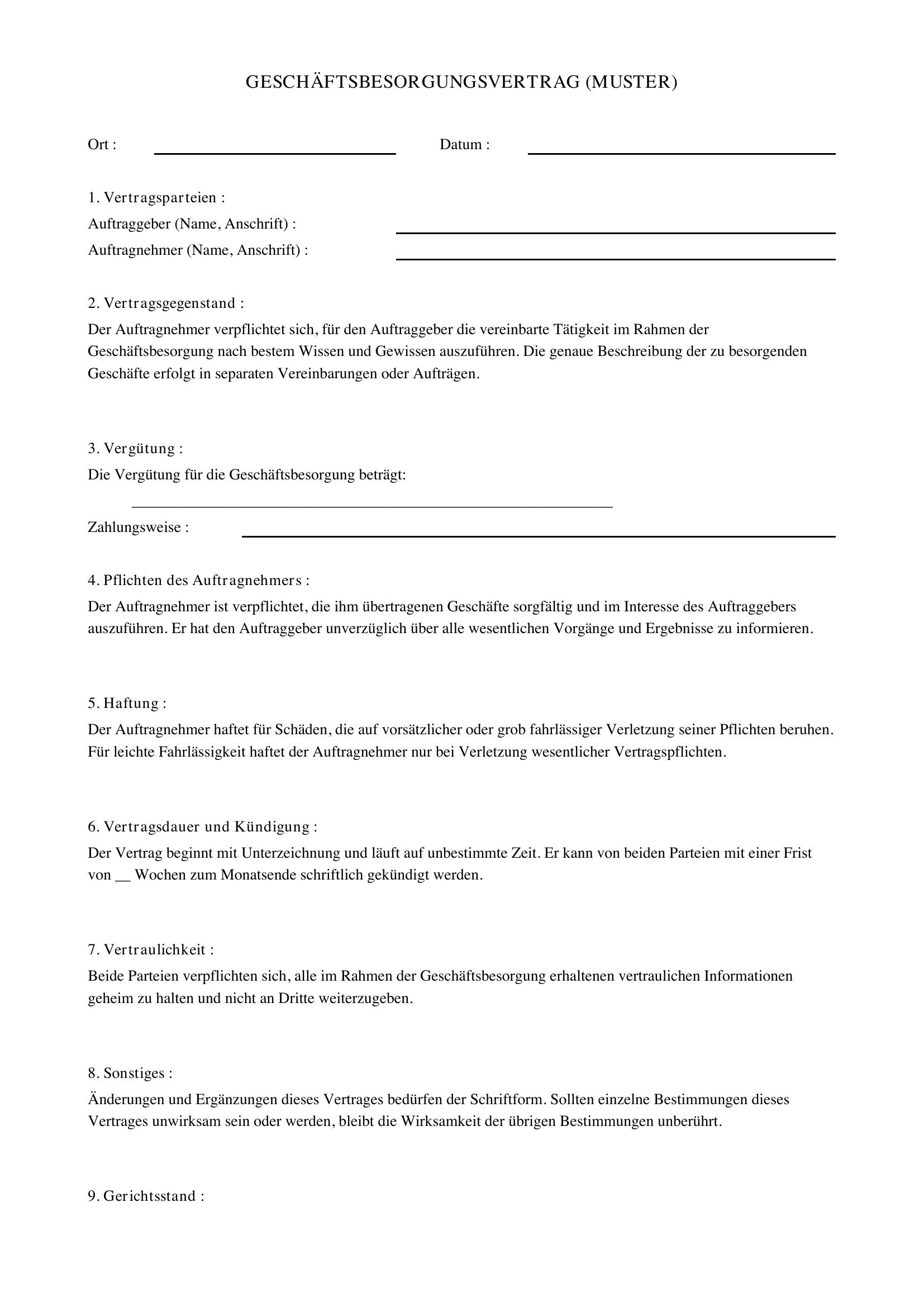 Geschäftsbesorgungsvertrag Muster