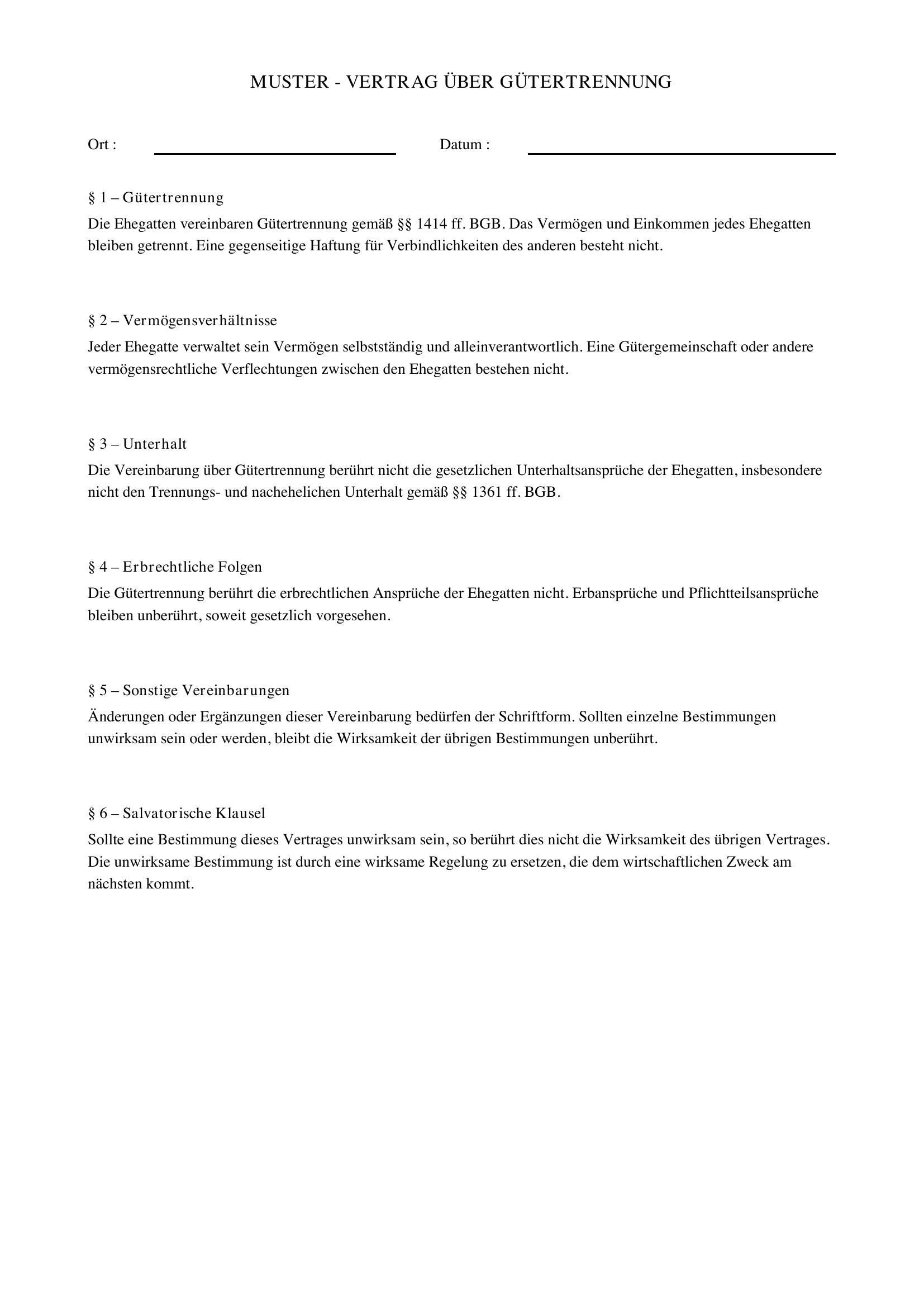 Gütertrennung Muster