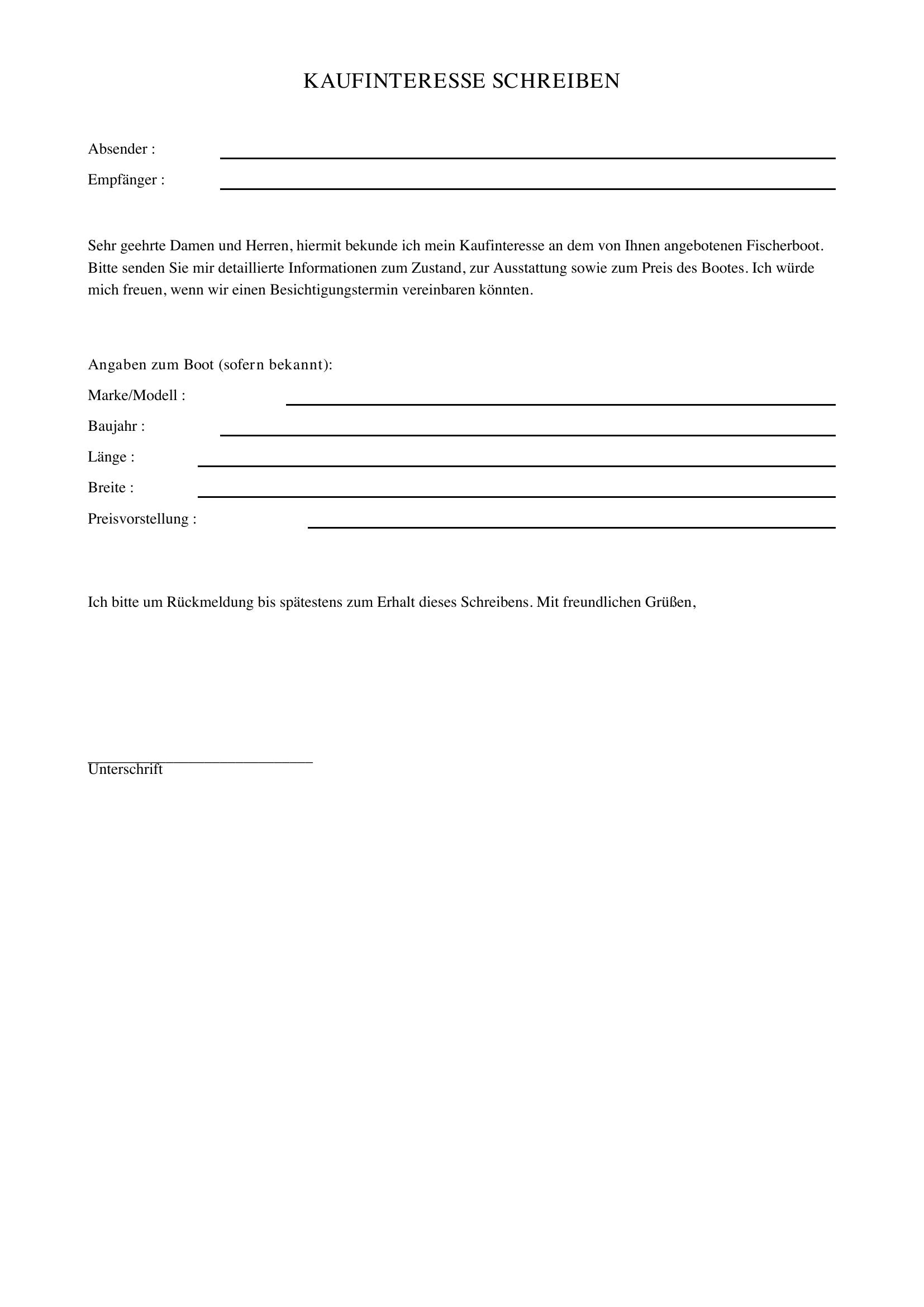 Kaufinteresse Schreiben Muster