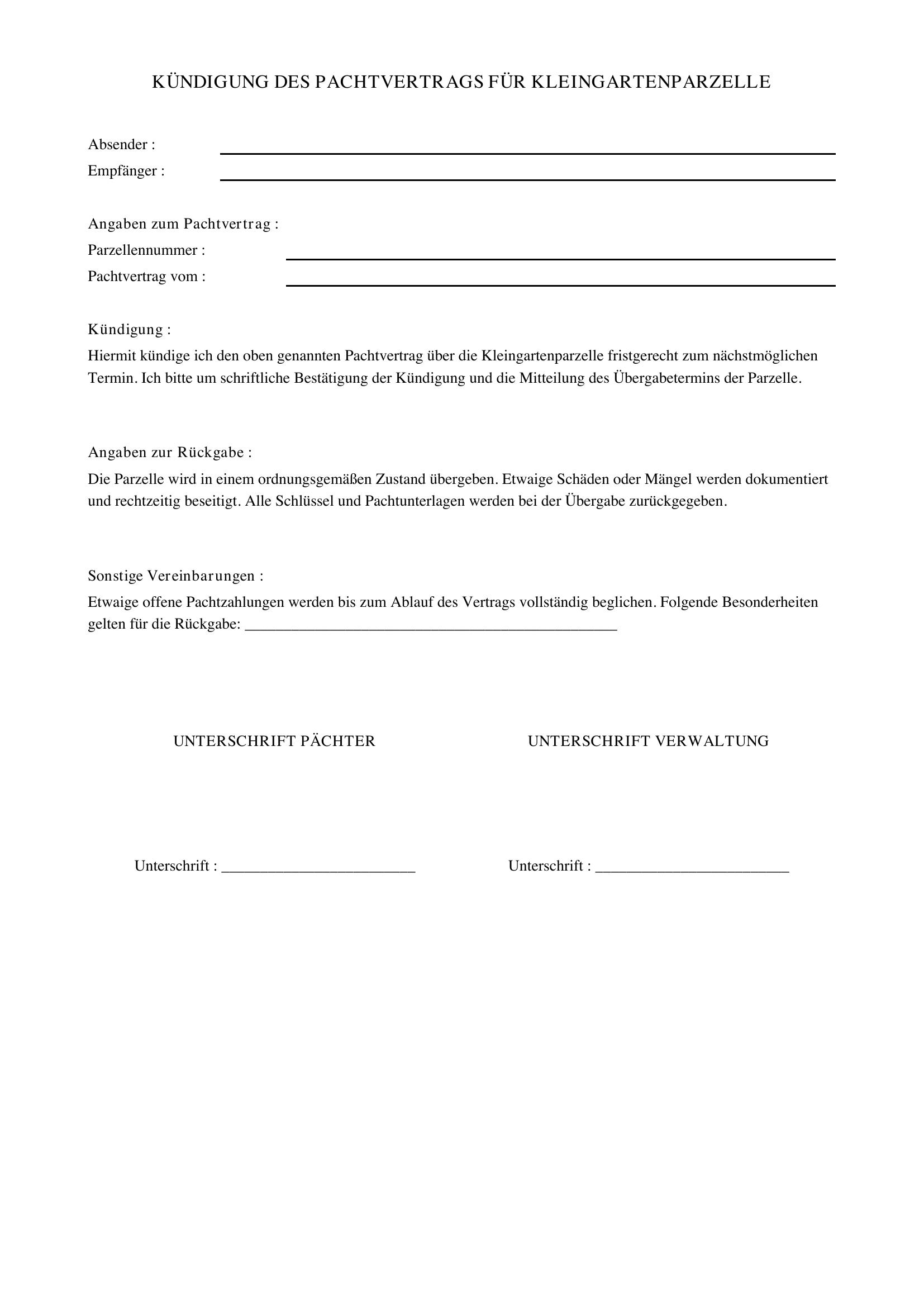 Kündigung Kleingarten