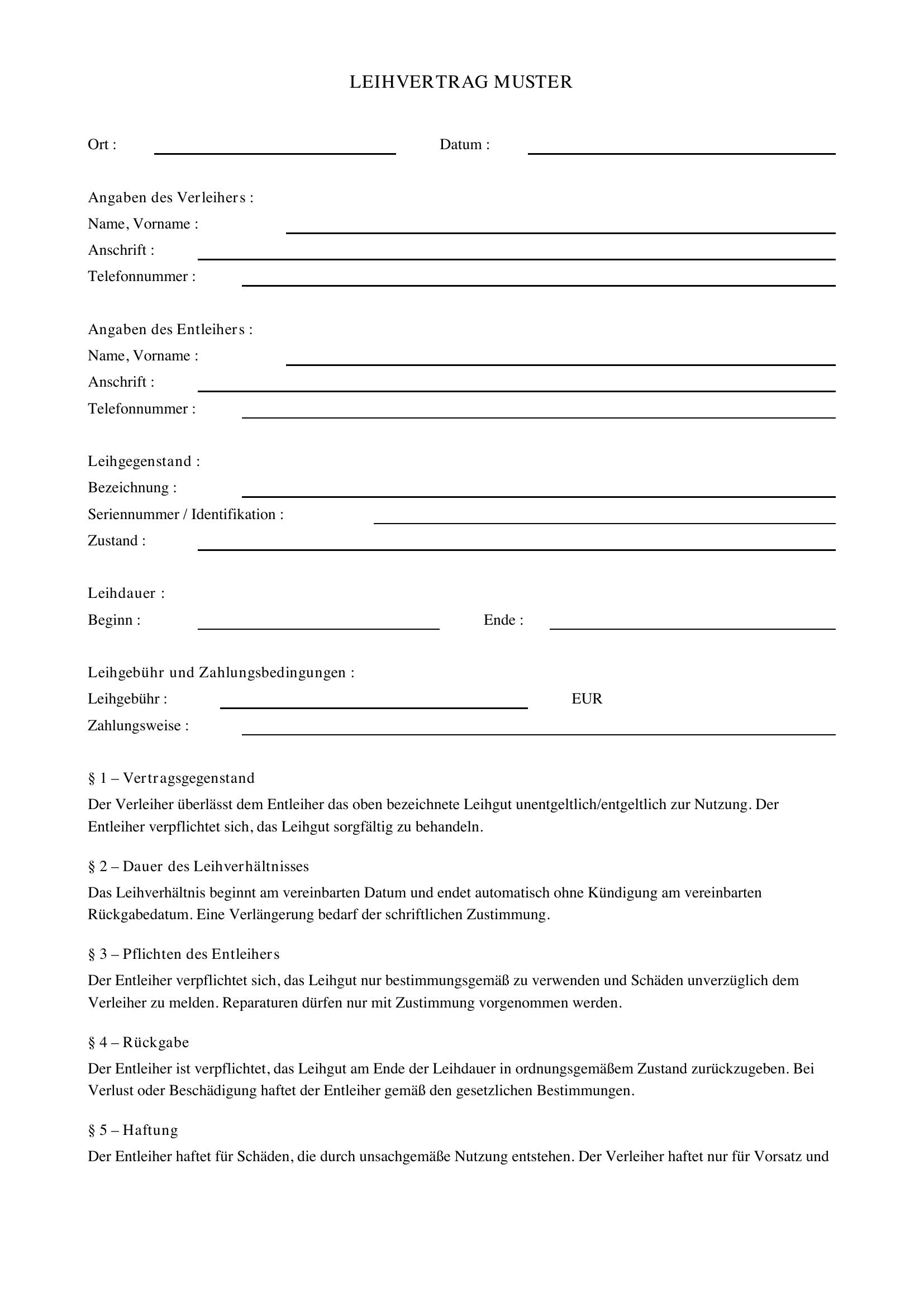 Leihvertrag Muster