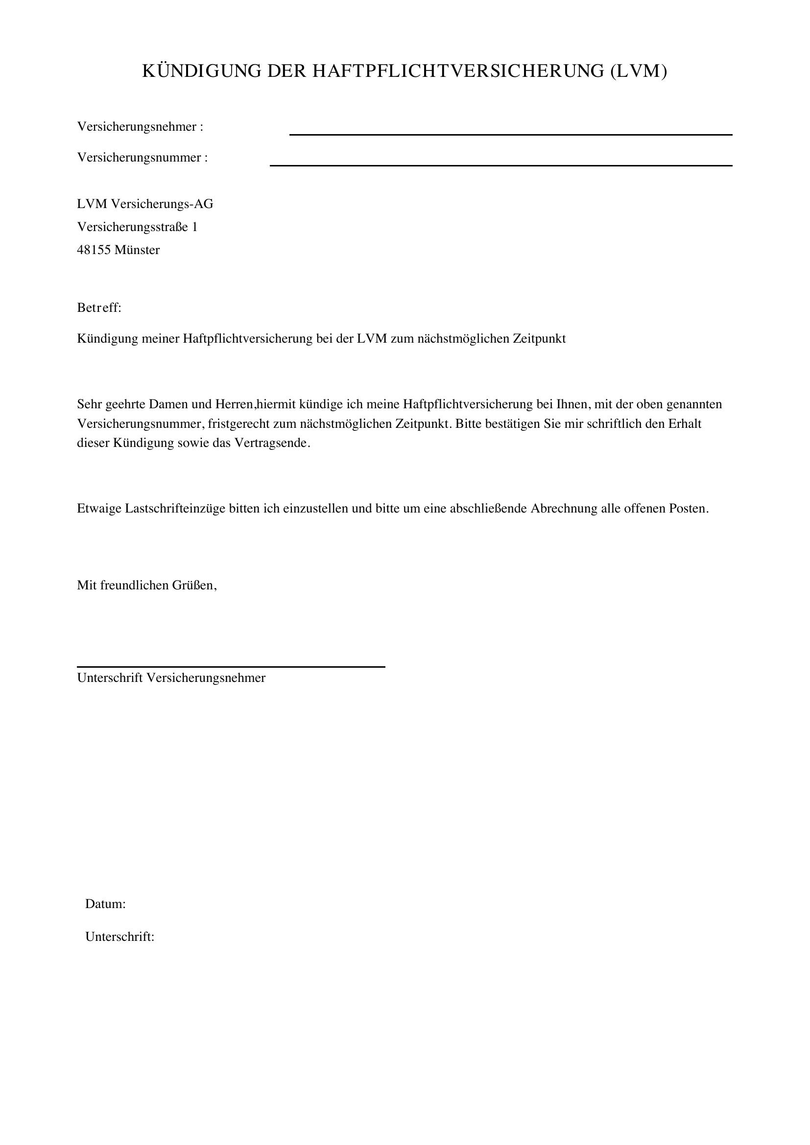 Lvm Kündigung Vorlage