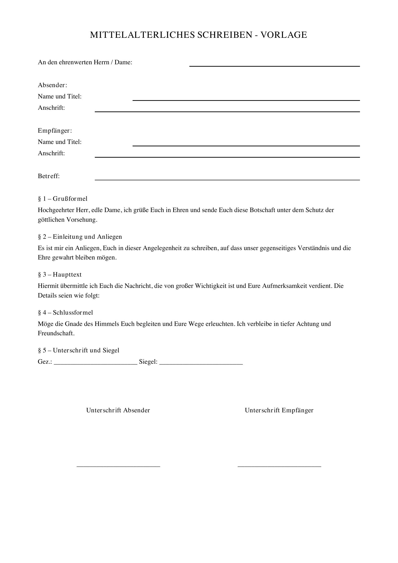 Mittelalter Schreiben Vorlagen