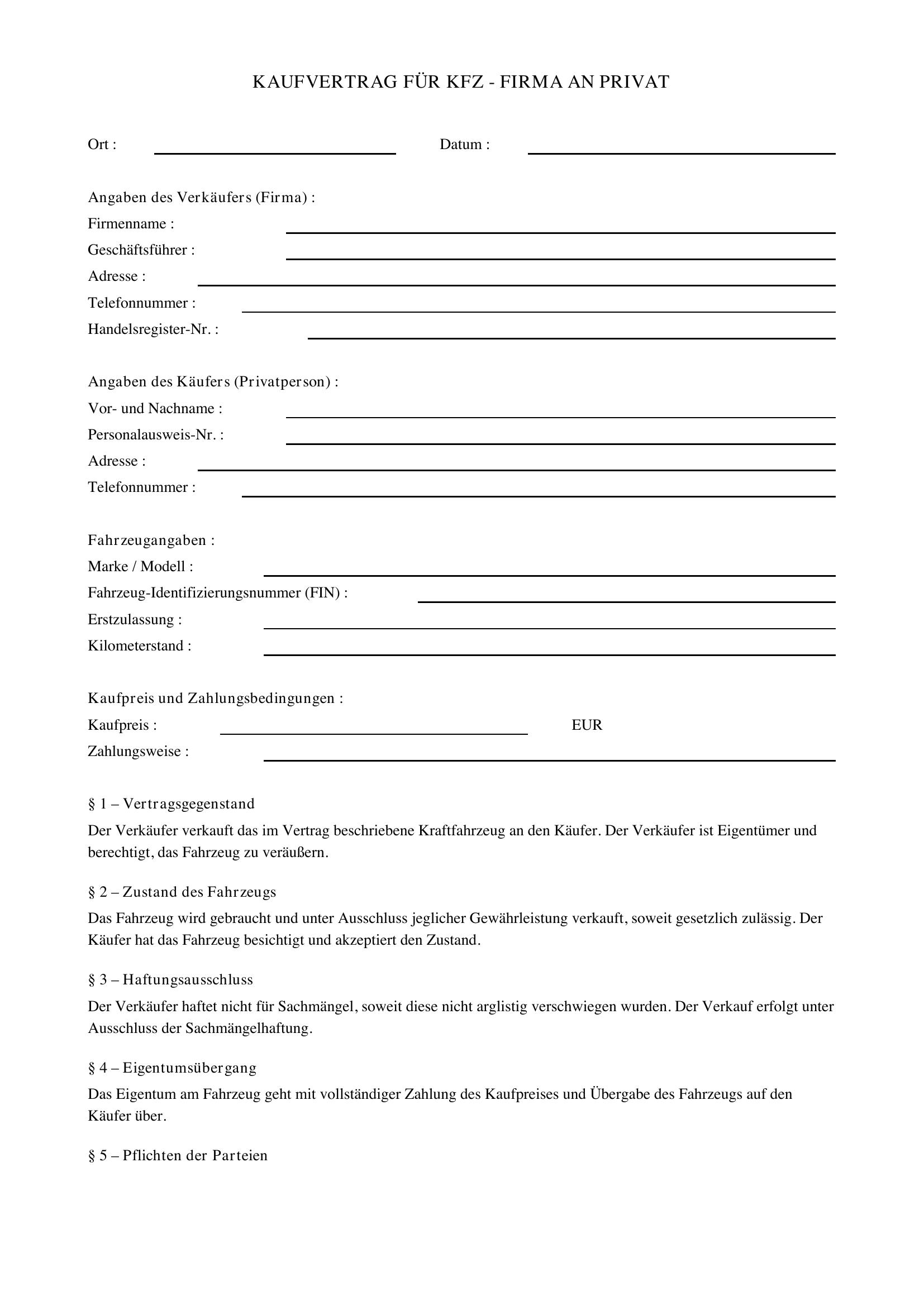 Öamtc Kaufvertrag Firma An Privat