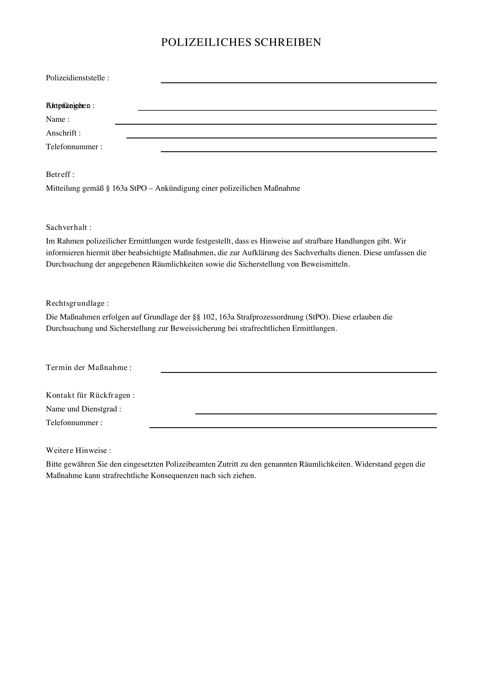 Polizei Brief Vorlage