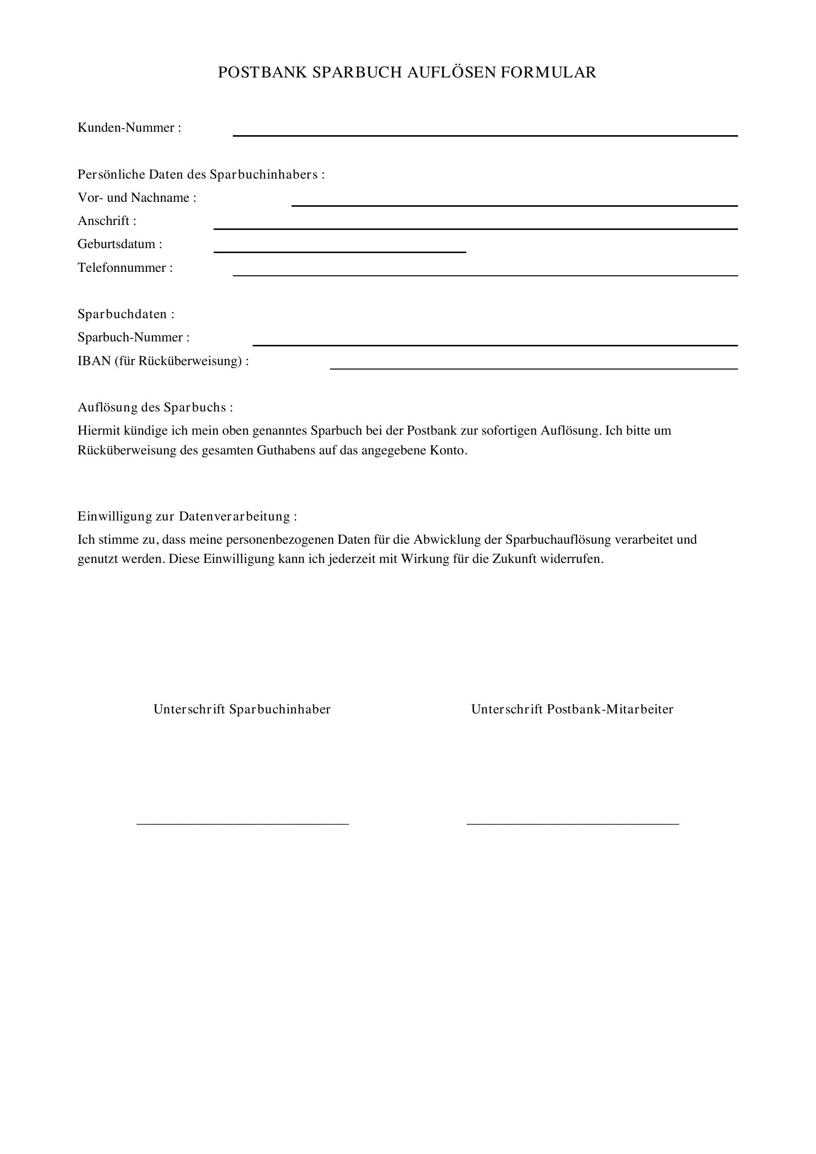 Postbank Sparbuch Auflösen Formular