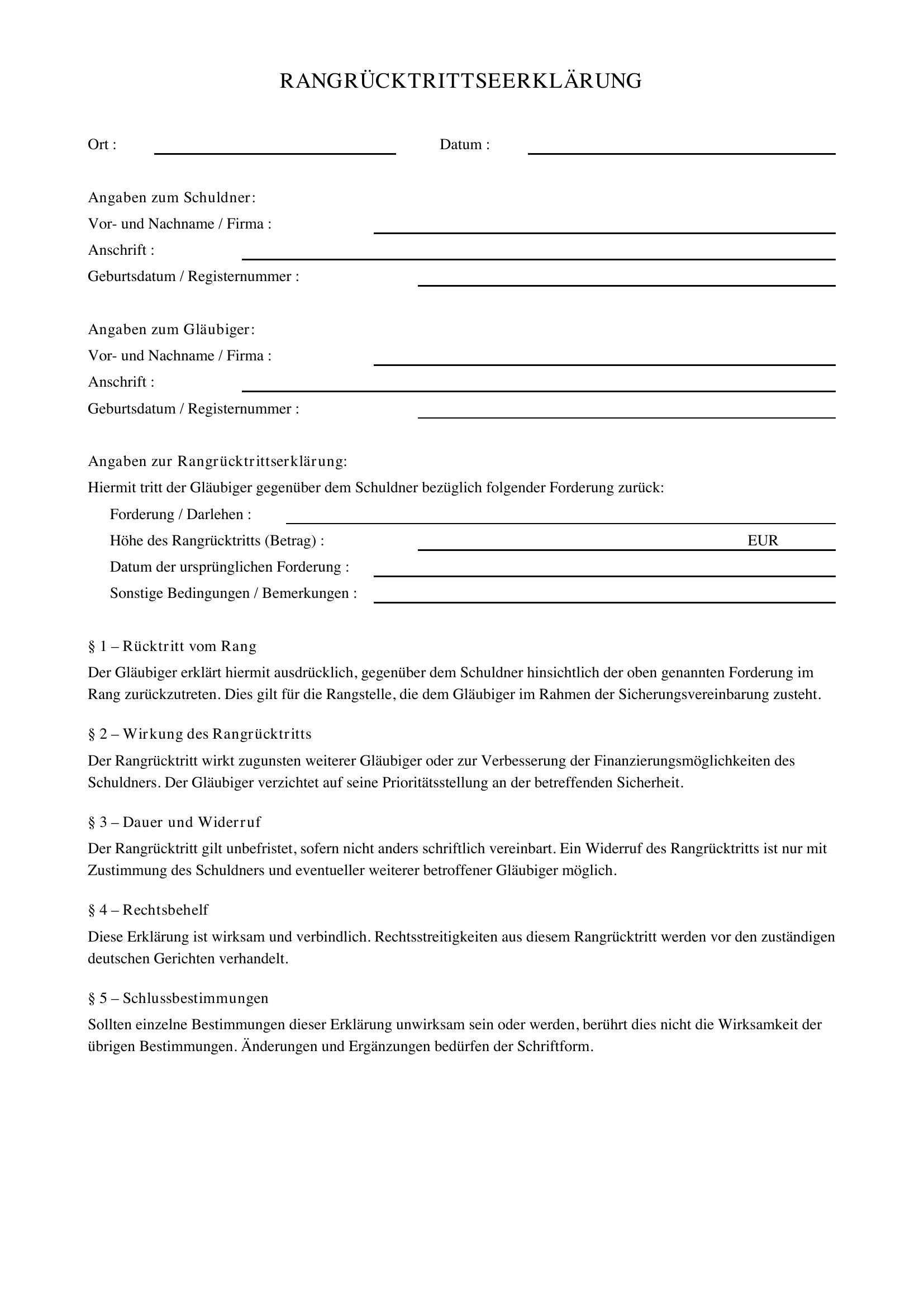 Rangrücktrittserklärung Muster Österreich