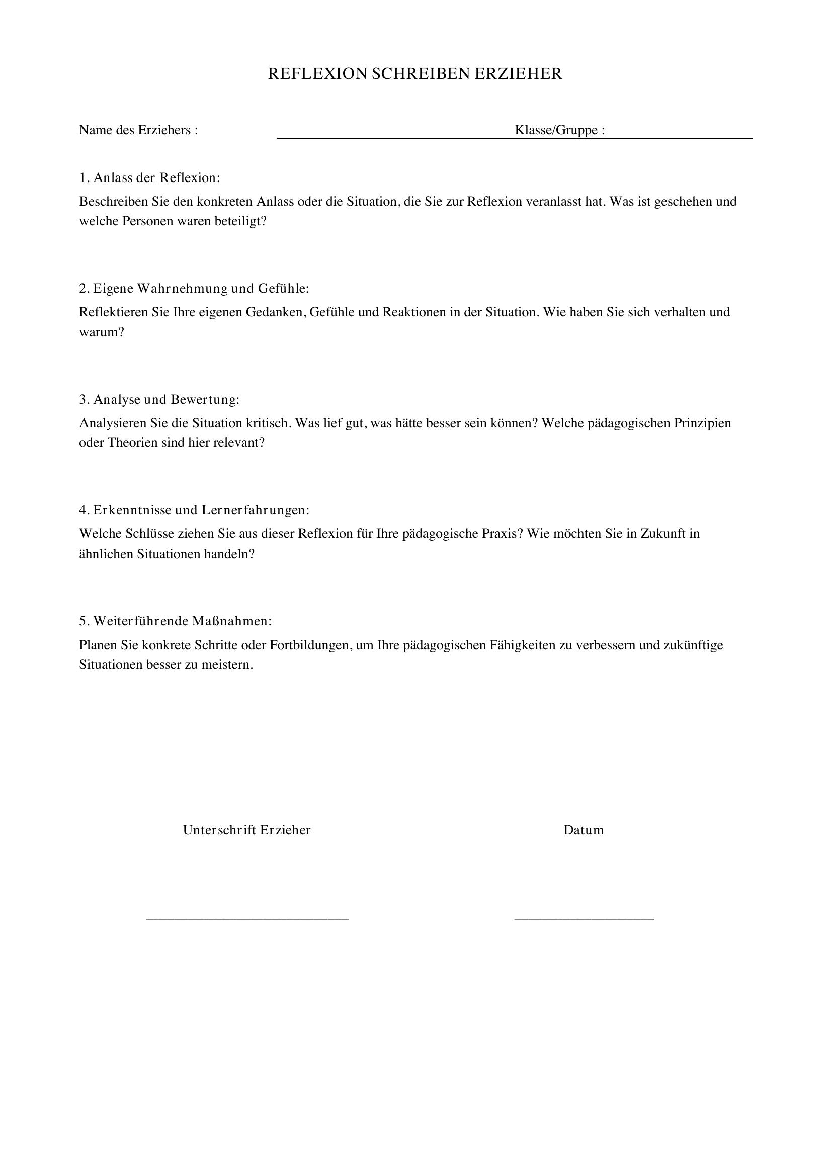 Reflexion Schreiben Beispieltext Erzieher
