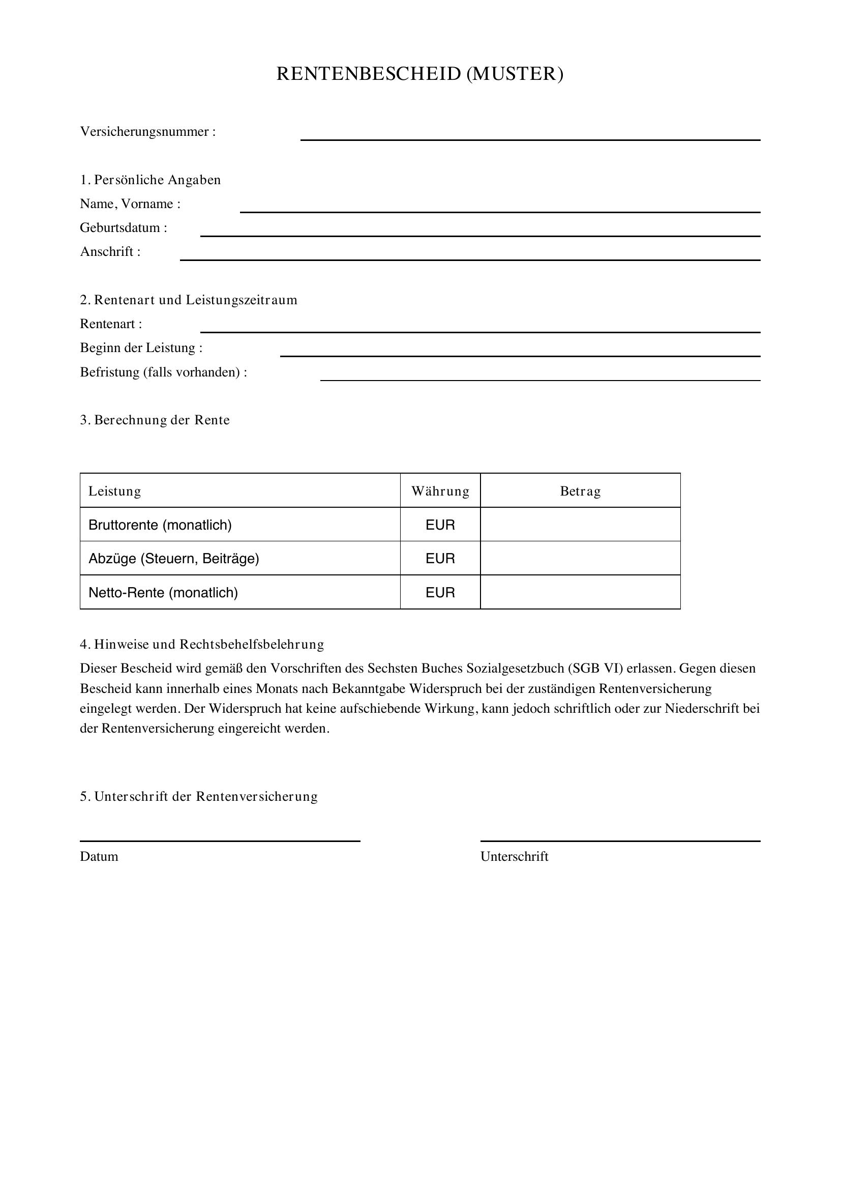 Rentenbescheid Muster