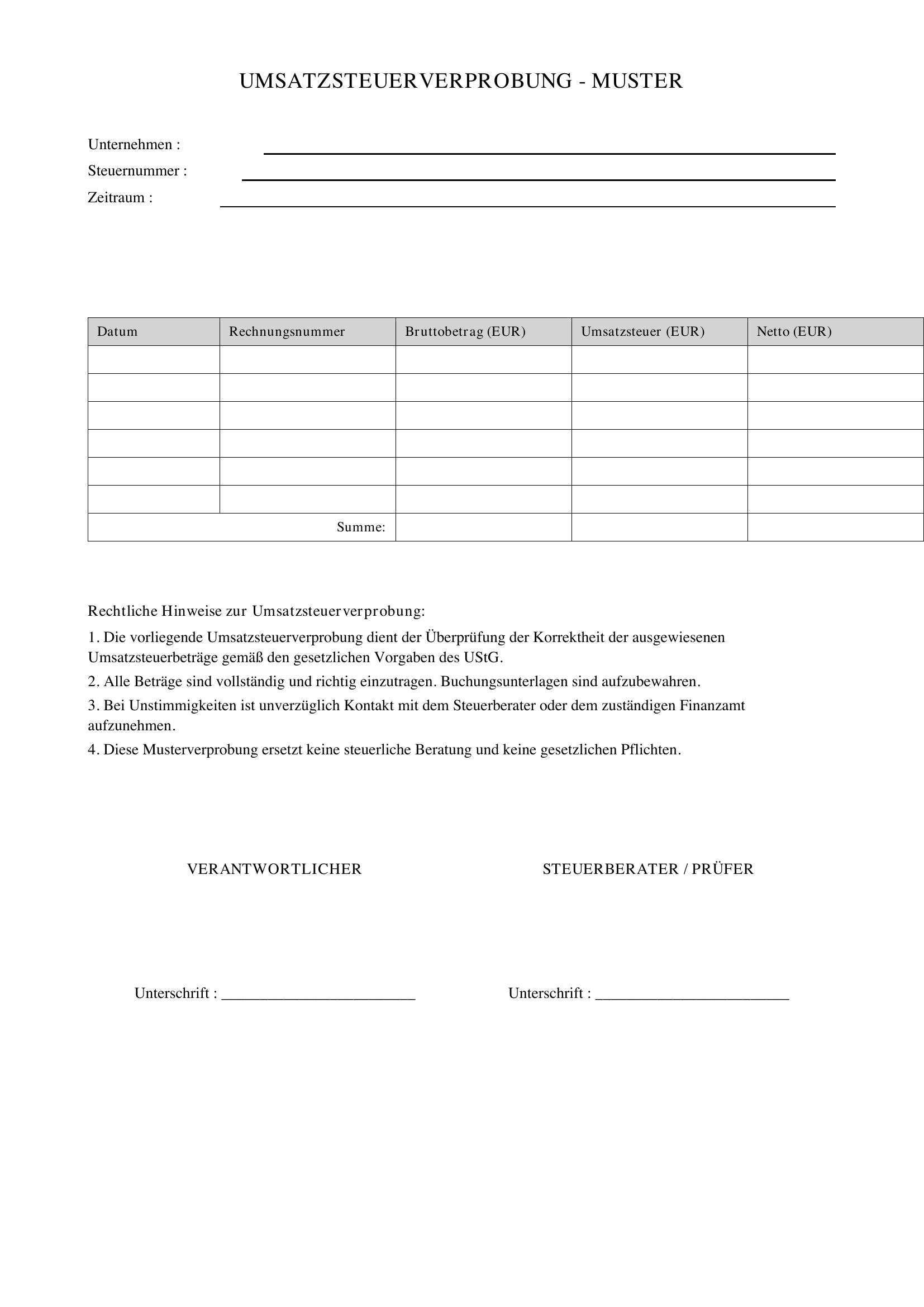 Umsatzsteuerverprobung Muster