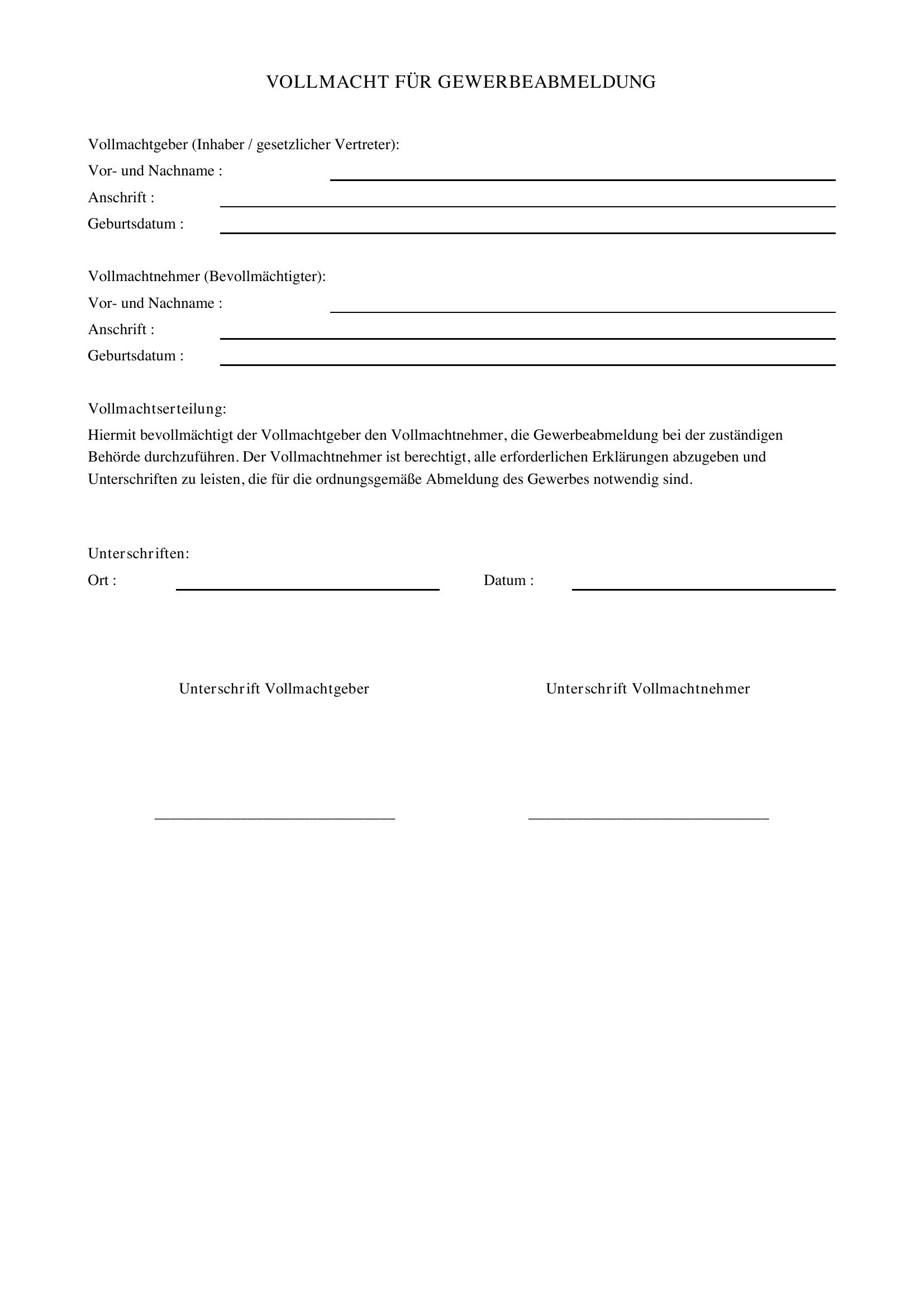 Vollmacht Für Gewerbeabmeldung