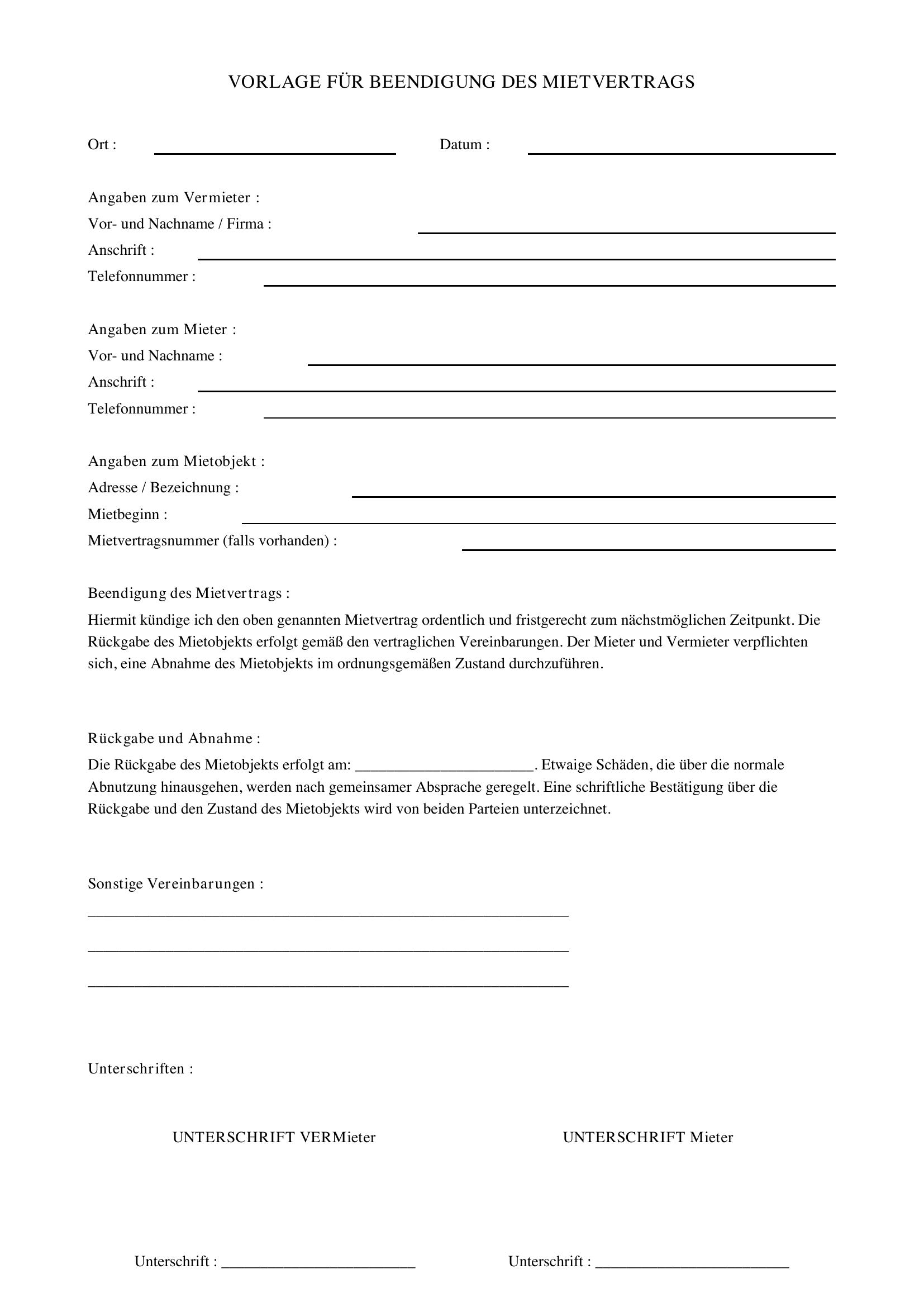 Voorbeeld Beeindiging Van Huurkontrak Brief