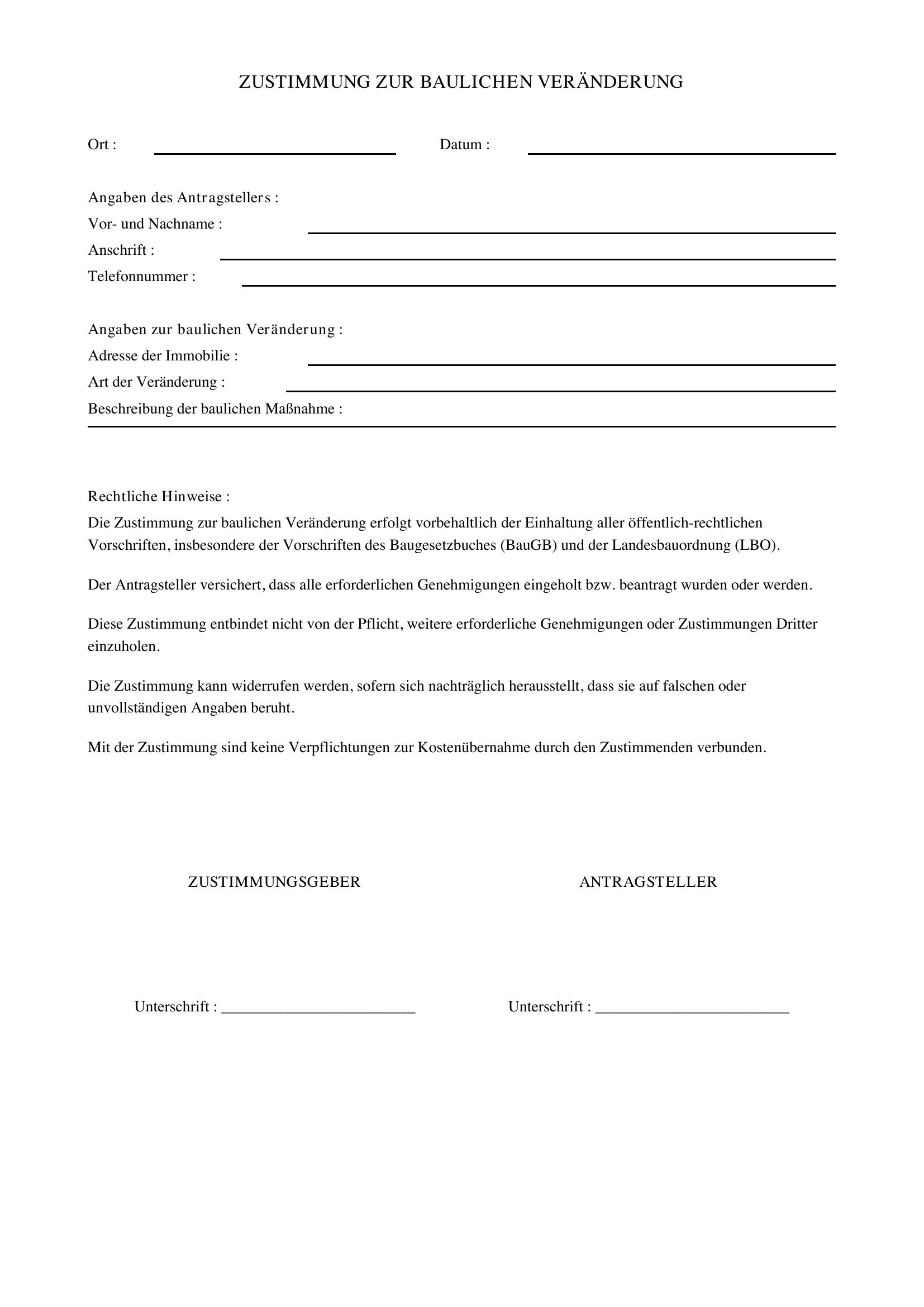 Zustimmung Bauliche Veränderung Vorlage